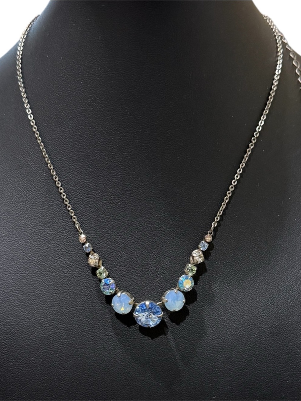 Sorrelli “Glacier” Crystal Bib Statement Necklace Silver-Tone Retired Blue Opal